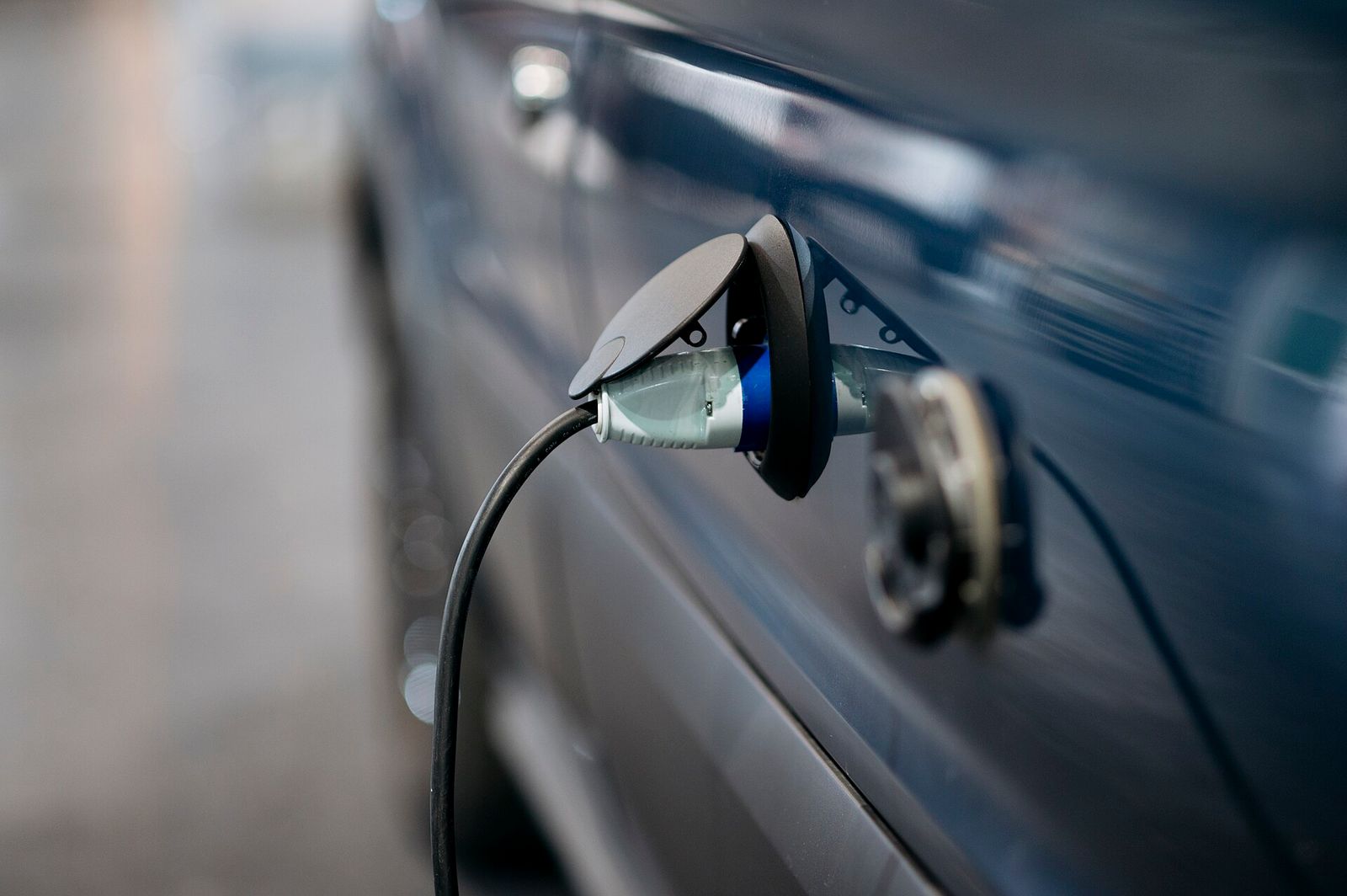 Close-up of a charging cable in a charge point