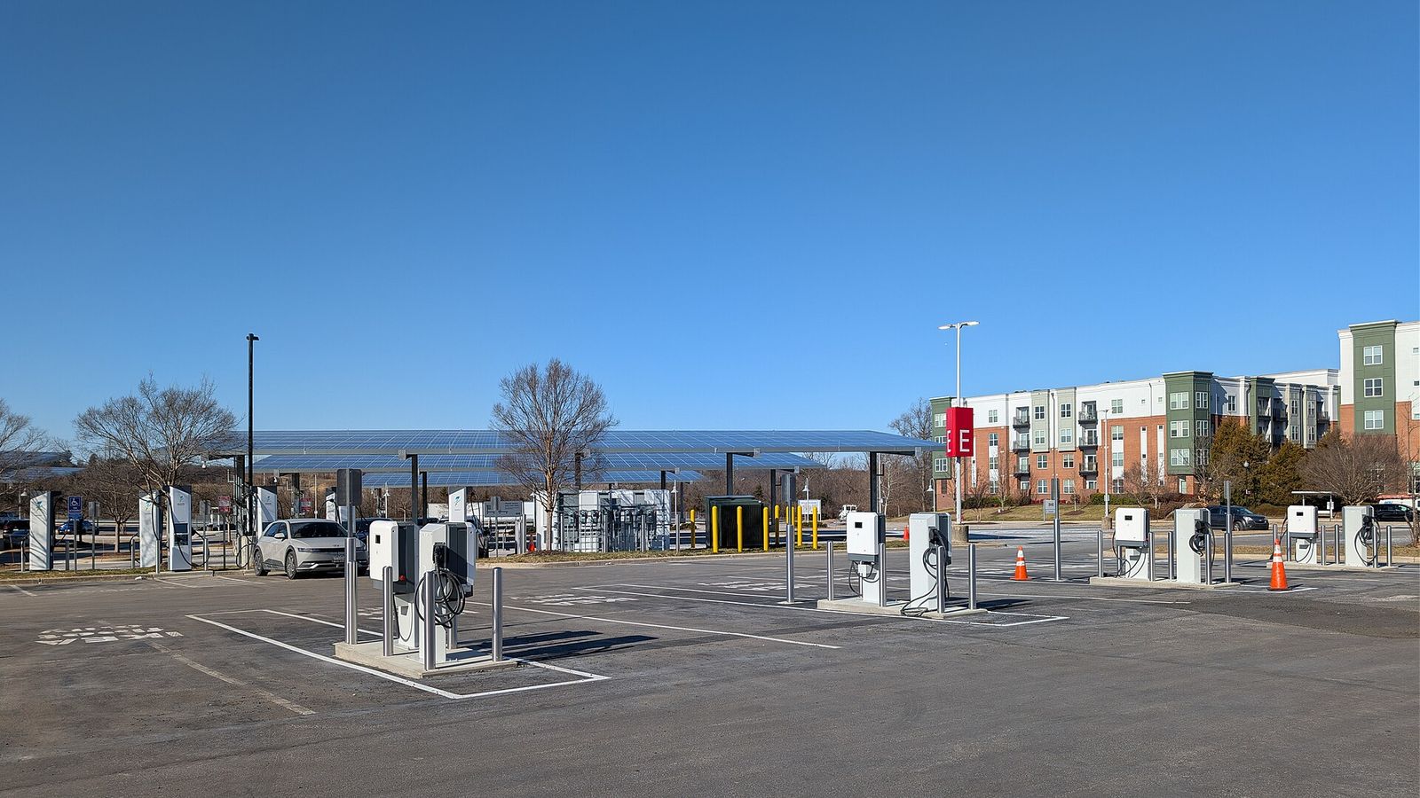Electric car at a fast-charging station
